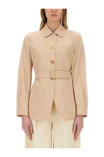 Max Mara women pulvinus jacket beige belted blazer with collar three buttons and patch pockets