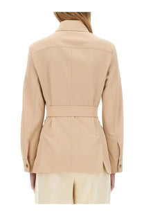 Max Mara women’s Pulvinus jacket beige belted blazer with structured shoulders and tailored fit