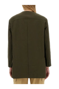Max Mara women’s recital jacket green olive blazer with structured back clean lines and subtle button cuffs shown from back
