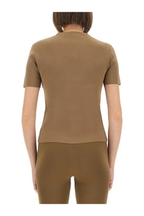 Max Mara women’s shirt Adelio beige camel-colored short-sleeved top made of smooth form-fitting fabric