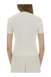 Max Mara women’s shirt Adelio white sleek off-white short-sleeved top with fitted silhouette and subtle ribbed texture