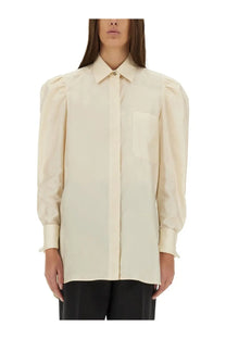 Cream-colored Max Mara women’s shirt Faraday white with puffed sleeves and a classic collar in soft fabric