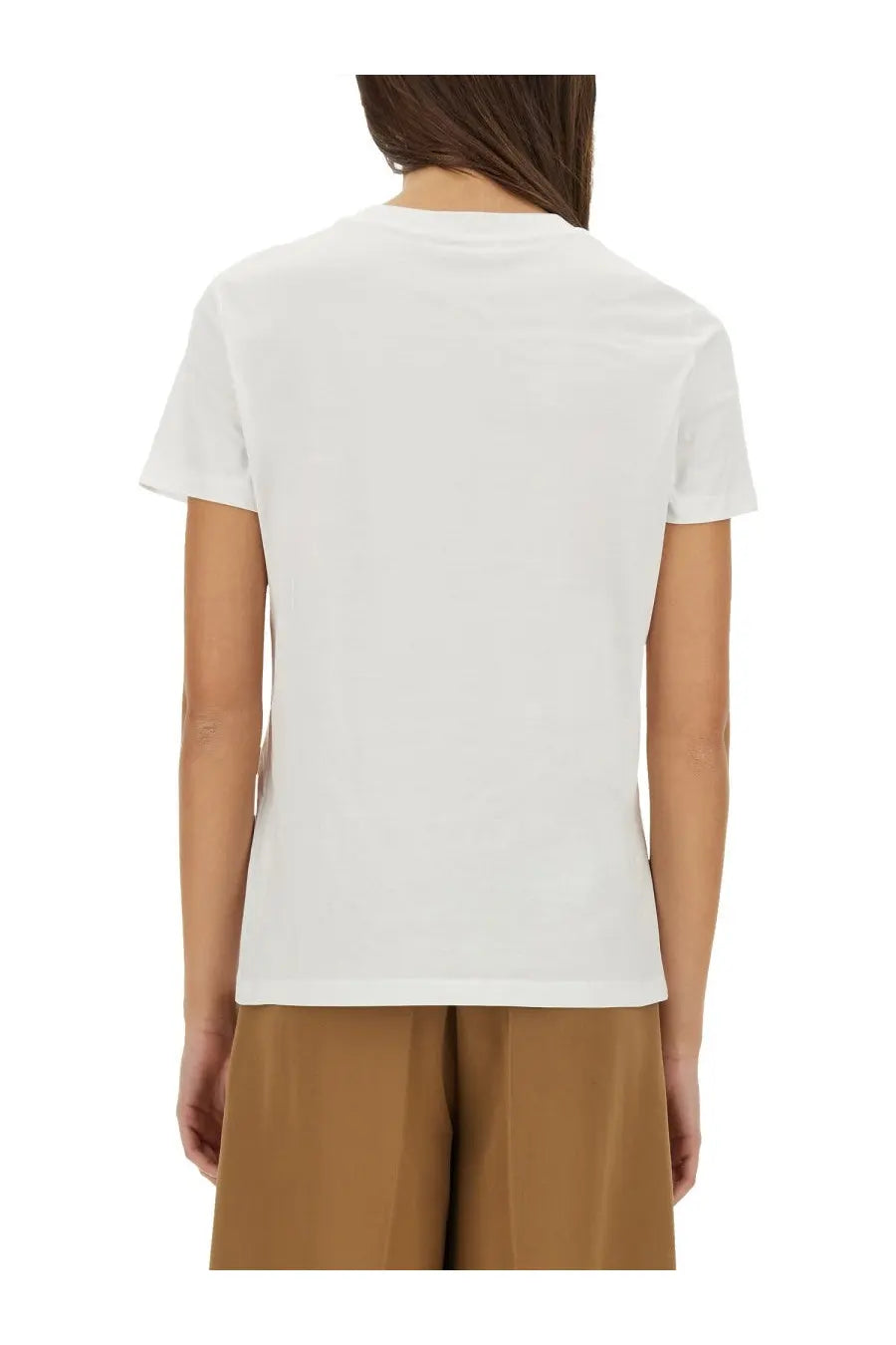 Max Mara women’s shirt Nunzio white cotton t-shirt with simple crew neck and short sleeves in front view
