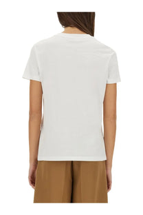 Max Mara women’s shirt Nunzio white cotton t-shirt with simple crew neck and short sleeves in front view