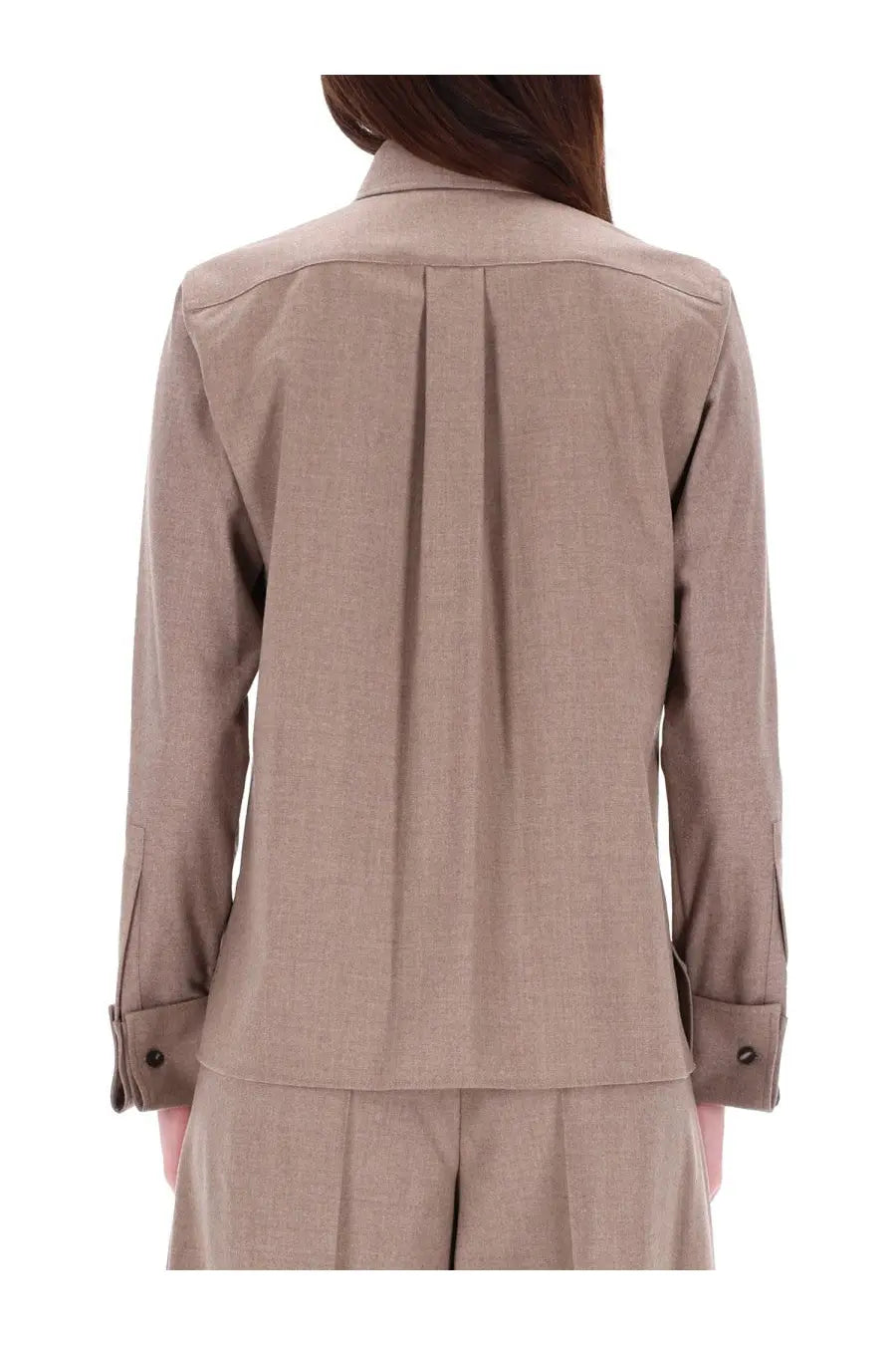 Beige textured wool blazer with structured back and buttoned cuffs from max mara women’s shirt thebaid collection