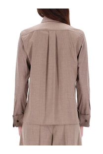 Beige textured wool blazer with structured back and buttoned cuffs from max mara women’s shirt thebaid collection