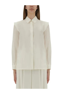 Max Mara women’s shirt Zirlo white off-white silk blouse with structured collar and long sleeves minimalist design