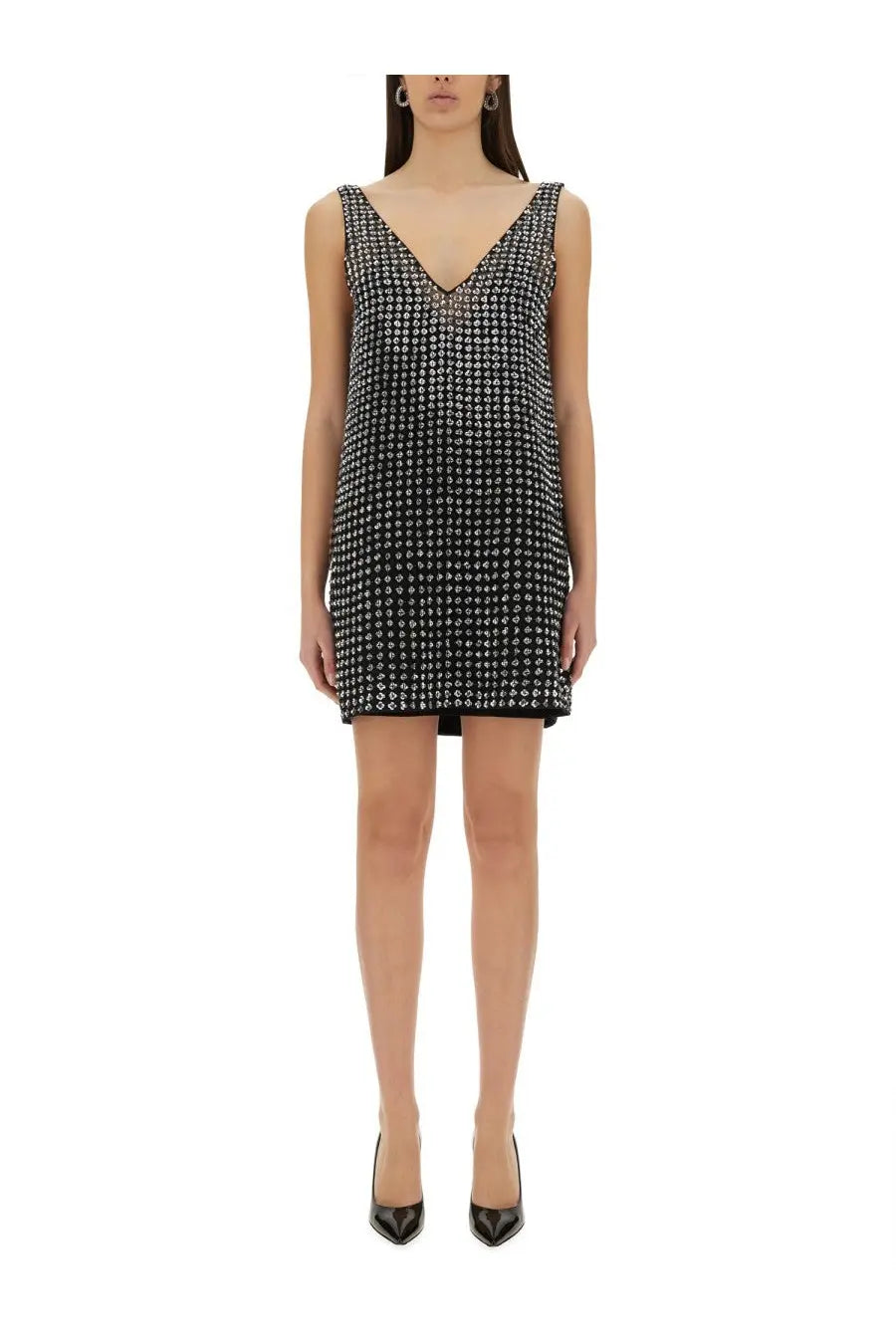 Black and silver beaded mini dress with v-neckline by max mara women’s short dress rita black