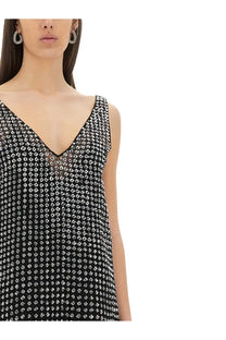 Max Mara women’s short black dress Rita sleeveless with sparkling silver rhinestone embellishments densely covering fabric