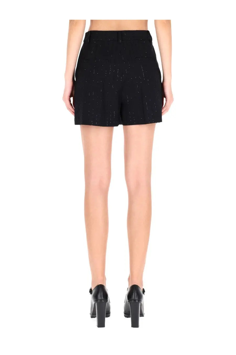 Max mara women’s black pleated shorts with subtle shimmering texture perfect for stylish casual wear