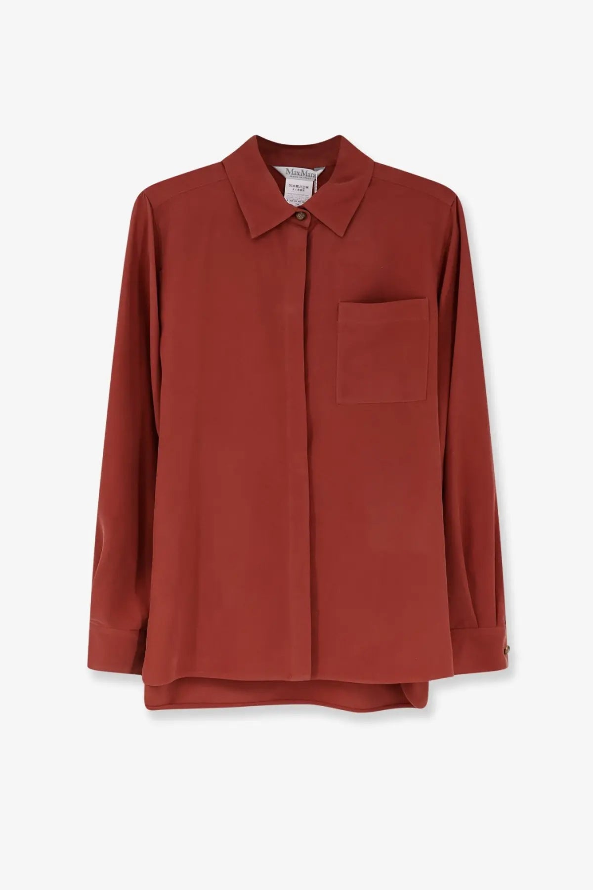 Max Mara women’s Siamese silk shirt brown long-sleeved button-up blouse with classic collar and chest pocket