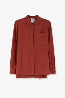 Max Mara women’s Siamese silk shirt brown long-sleeved button-up blouse with classic collar and chest pocket