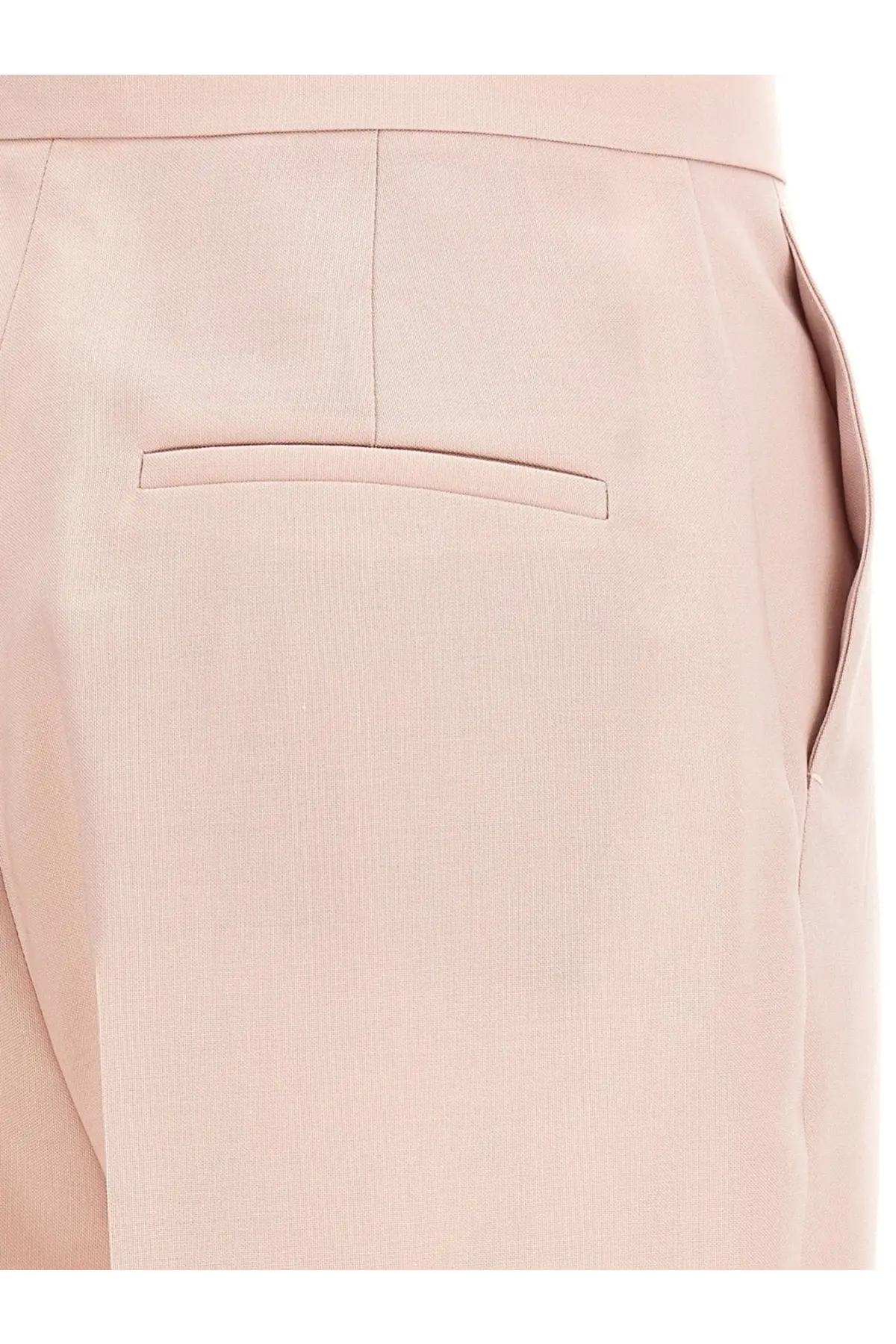 Max mara women’s tailored silk and mohair trousers in soft blush pink with structured fabric and subtle pleats