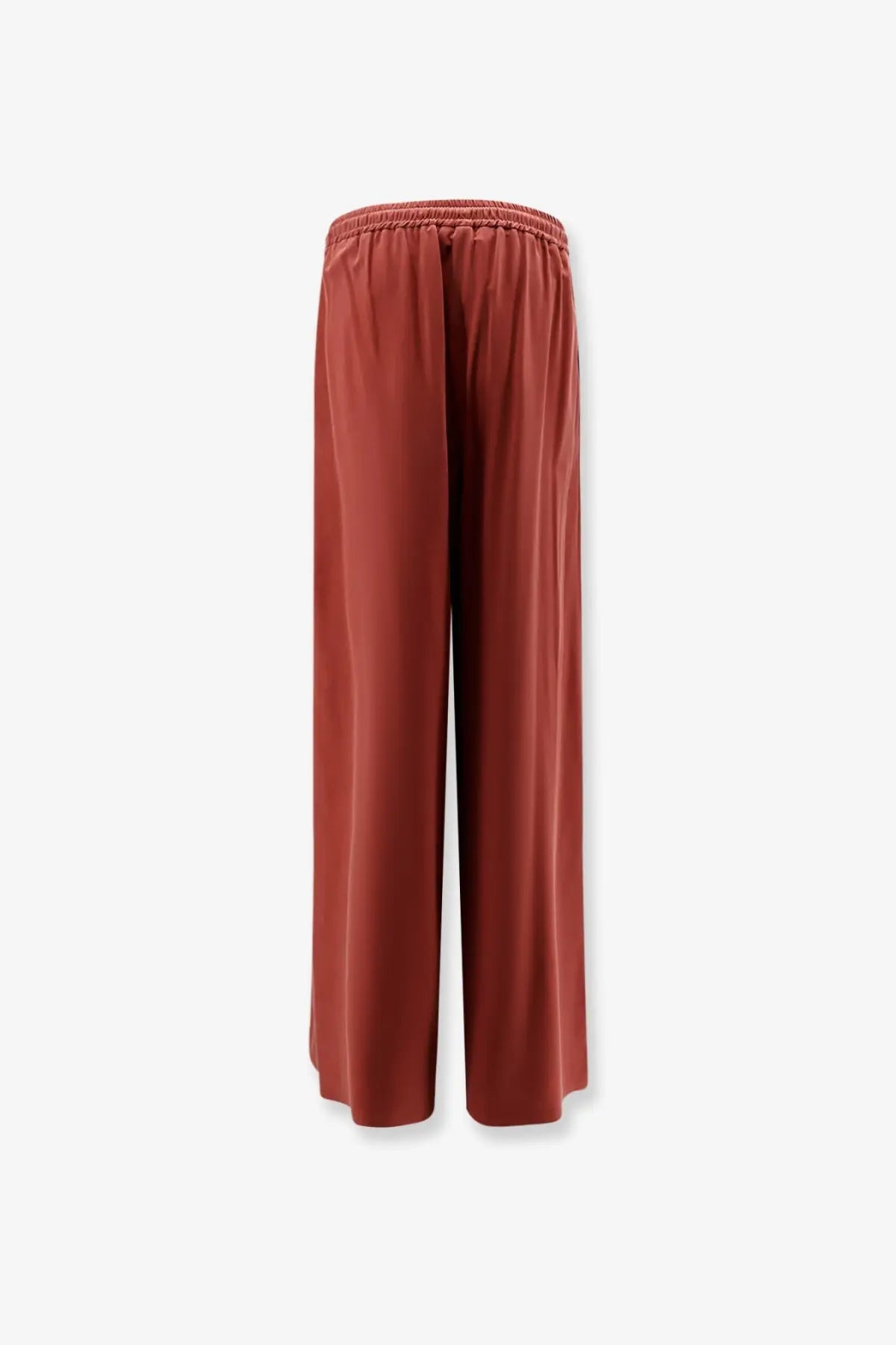 Max mara women’s silk trousers brown with crimped waist wide-leg rust-colored satin fabric for elegant wear