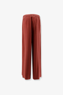 Max mara women’s silk trousers brown with crimped waist wide-leg rust-colored satin fabric for elegant wear