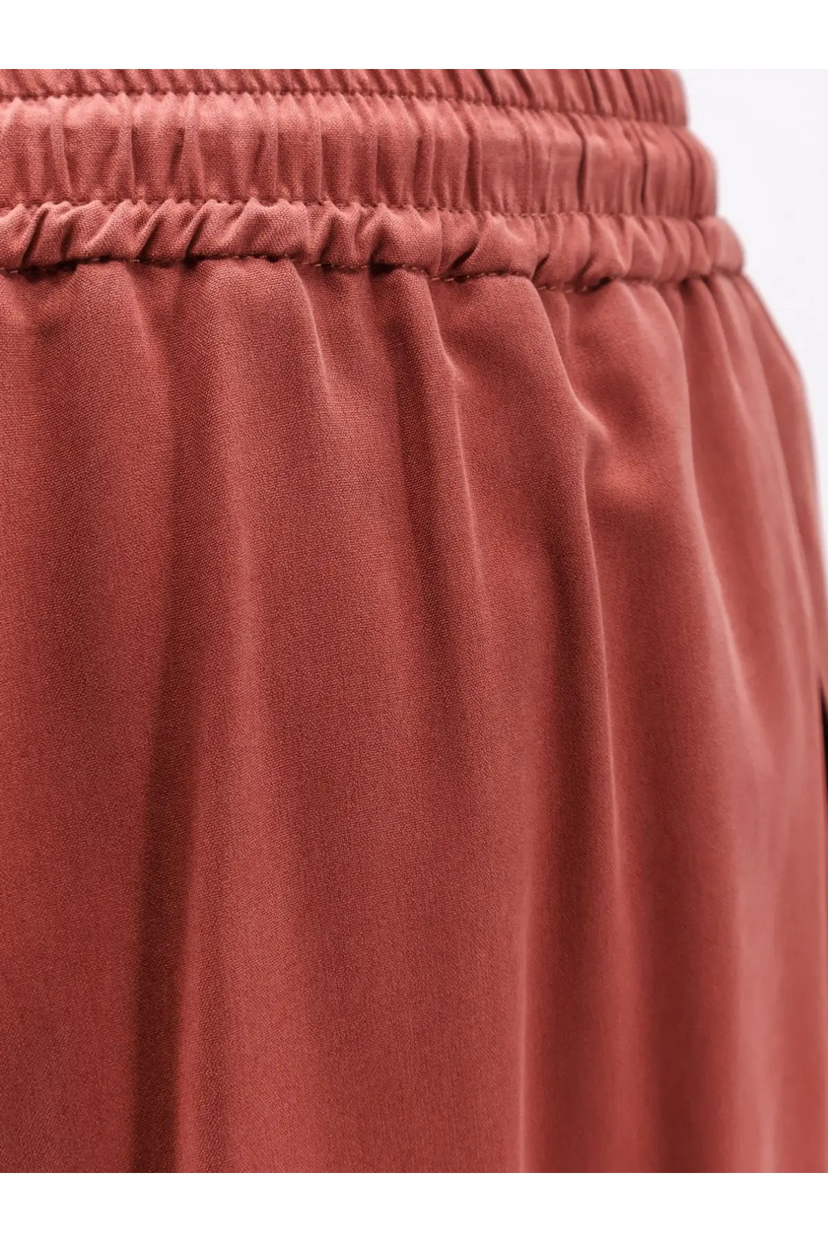 Soft rust-colored satin silk trousers with gathered elastic waistband by max mara womens brown pants