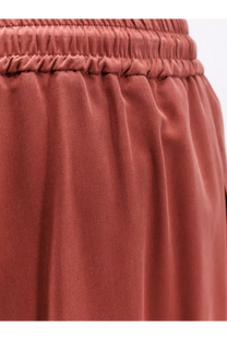 Soft rust-colored satin silk trousers with gathered elastic waistband by max mara womens brown pants