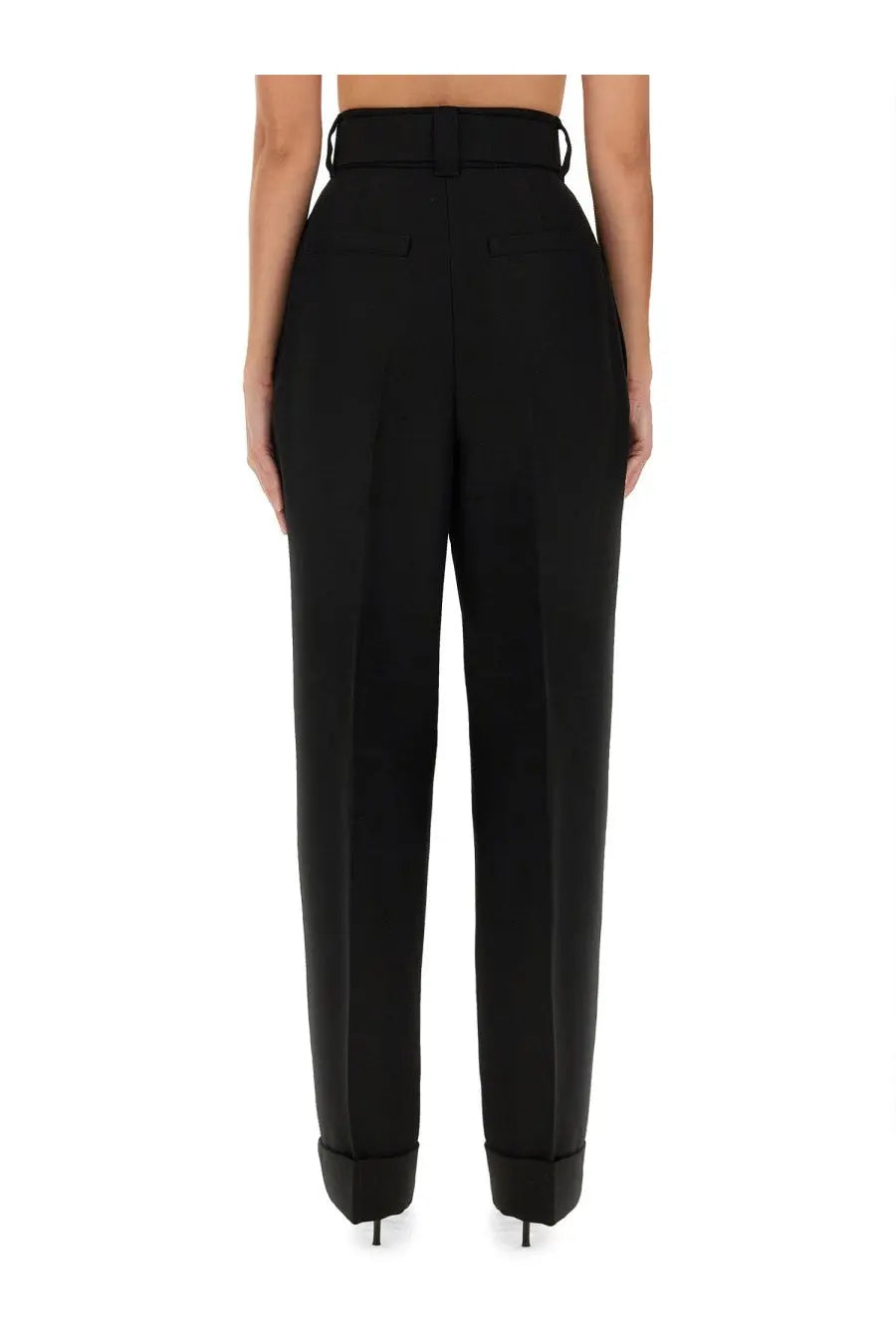 Max mara women’s street piano pants black high-waisted tailored fit trousers with rolled cuffs