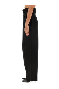 Max Mara women’s street piano pants black with high-waisted wide-leg design and structured belt in tailored fabric