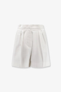 Max Mara women’s tabacco stretch cotton white shorts with white pleated legs and a smooth tailored waistband