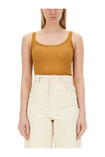 Max Mara women’s ribbed tank top Bastia in mustard yellow with thin straps and rounded neckline