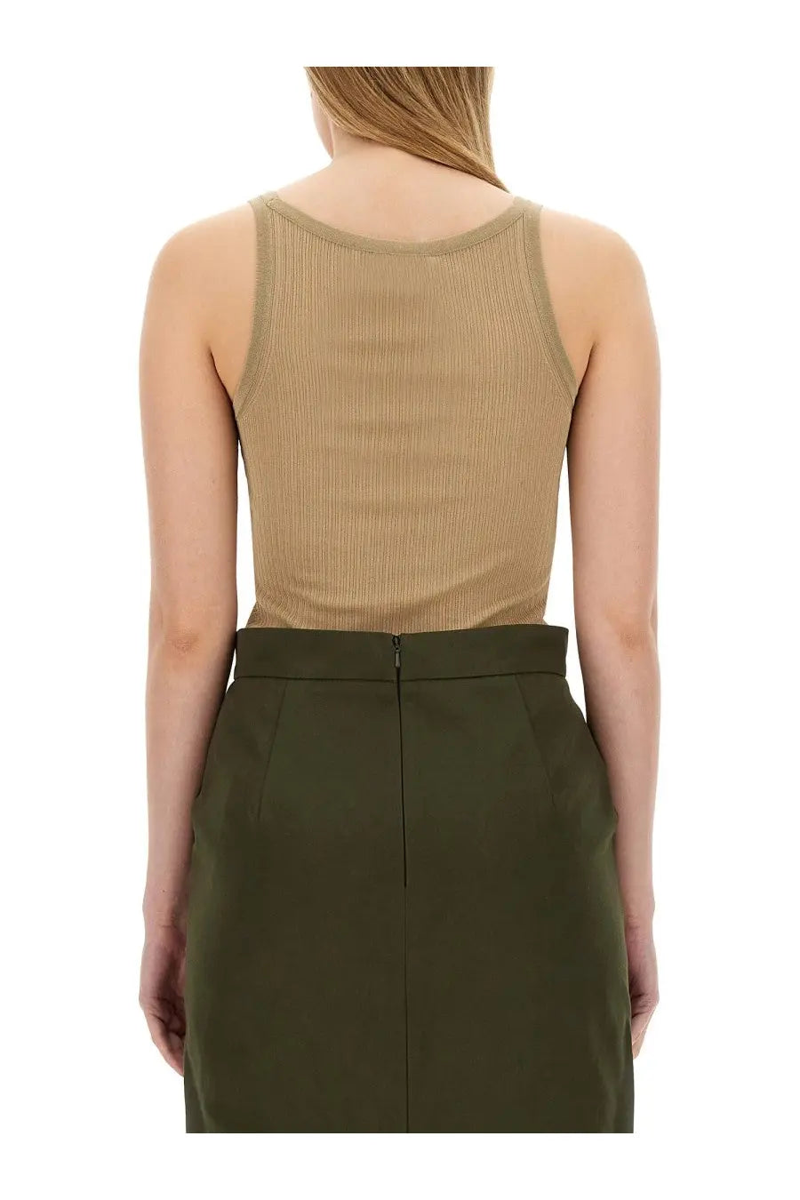 Max mara women’s tank top bastia beige ribbed knit with rounded neckline and thin straps for casual wear