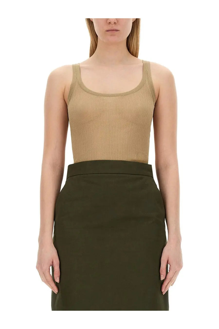 Max mara women’s tank top bastia beige ribbed knit with thin straps perfect for casual wear