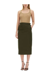 Olive green high-waisted pencil skirt paired with max mara women’s multicolor bastia tank top for a stylish look