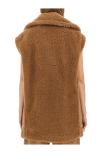 Max Mara women’s teddy bear vest Breda1234 beige tan faux fur sleeveless with plush textured surface and cozy collar