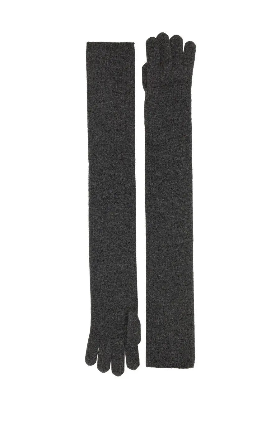 Max Mara women’s Timor gloves grey are dark gray long-sleeved knit gloves with a heathered texture and ribbed cuffs