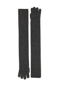 Max Mara women’s Timor gloves grey are dark gray long-sleeved knit gloves with a heathered texture and ribbed cuffs