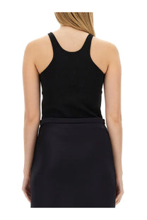 Max mara women’s black ribbed knit tank top with wide shoulder straps and rounded neckline alfeo style
