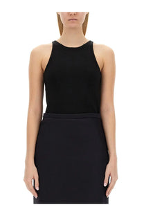 Max Mara women’s top Alfeo black sleeveless fitted dress with high neckline and smooth structured fabric