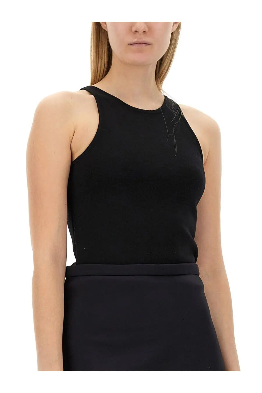 Max mara women’s black sleeveless top with rounded neckline and fitted silhouette for elegant casual wear