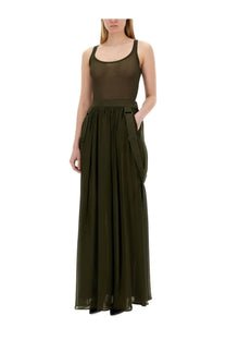 Max Mara women’s olive green tank top in sheer mesh with fitted waistband and side pockets