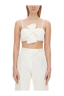 Max Mara women’s white satin crop top with large bow front perfect for bridal wear