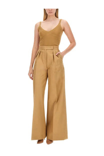Tan wide-leg pleated high-waist trousers from max mara women’s top gallura beige collection