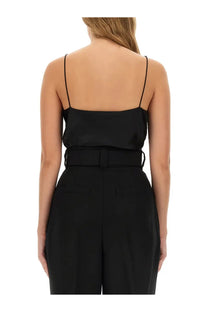 Black satin strap top with matching belt from max mara womens top metello piano black in elegant smooth fabric
