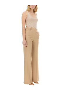 Beige high-waisted wide-leg trousers with matching belt and subtle side pockets from max mara womens top subscription
