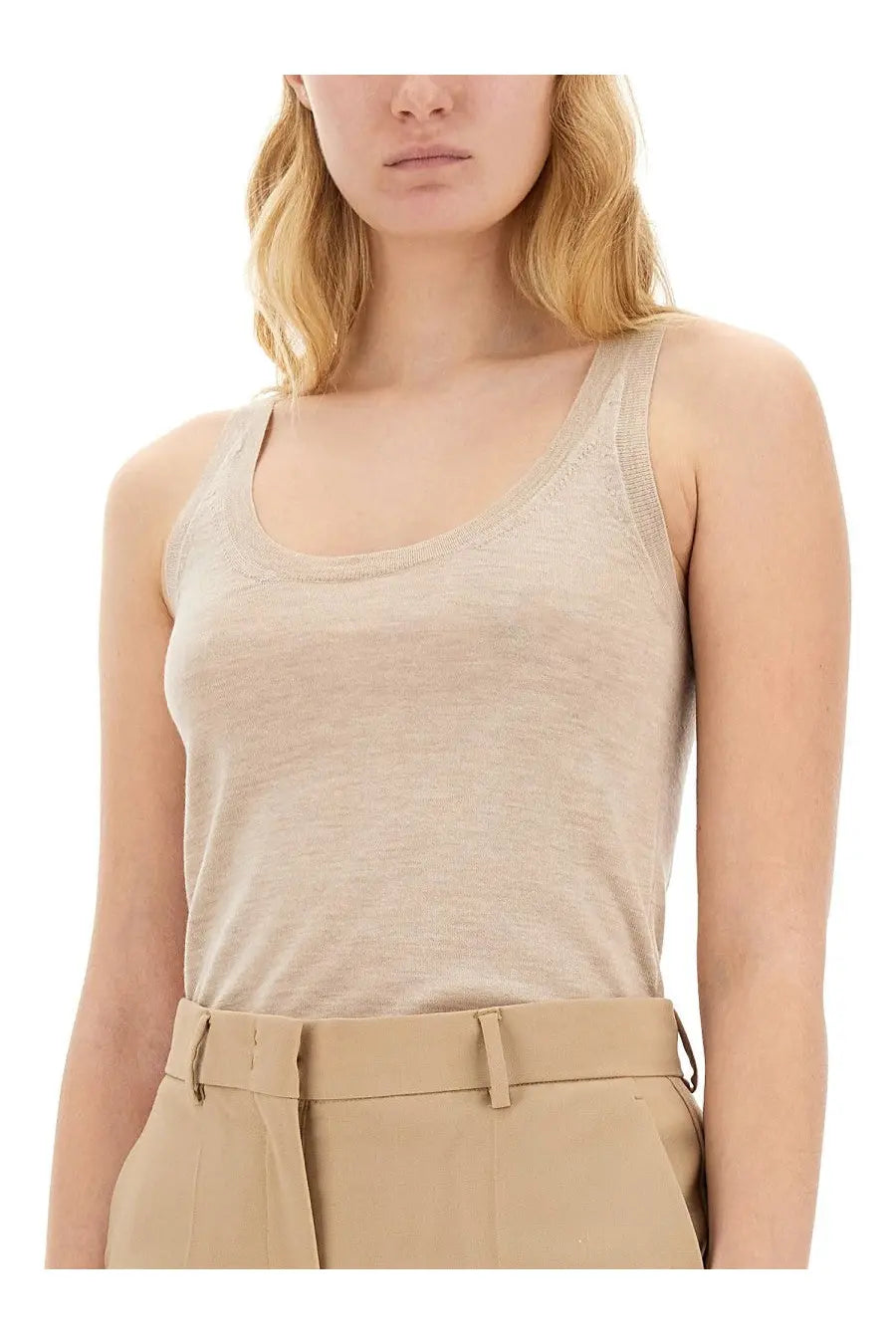 Beige ribbed tank top with scoop neckline and thin straps from Max Mara women’s top subscription collection