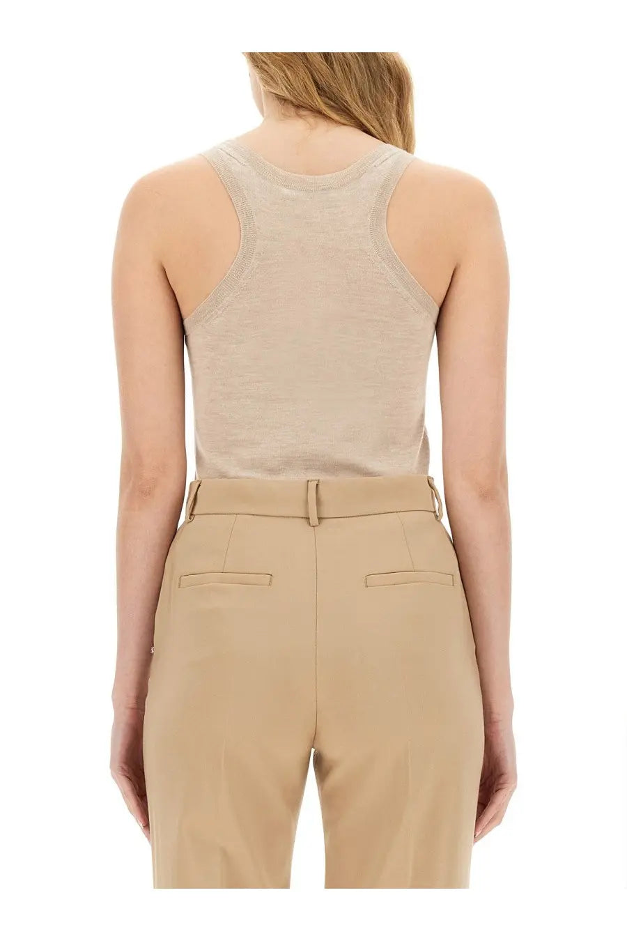 Max mara women sleeveless beige tank top with subtle textured finish and rounded neckline for casual wear