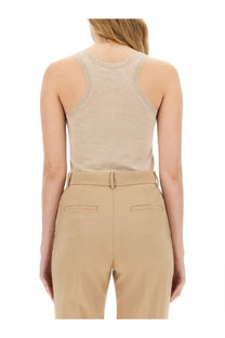 Max mara women sleeveless beige tank top with subtle textured finish and rounded neckline for casual wear