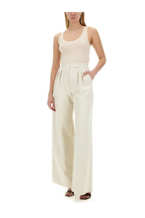 Cream-colored high-waisted wide-leg trousers with tailored fit and pleated waistband from max mara women’s top subscription white