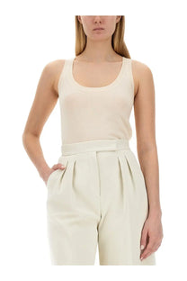 Max Mara women’s cream-colored sleeveless tank top with soft smooth texture and wide rounded neckline