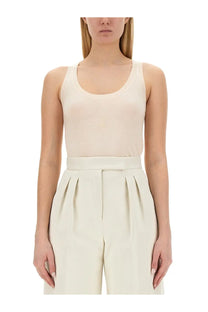 Cream-colored sleeveless ribbed tank top with rounded neckline from Max Mara women’s top subscription white collection