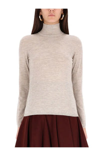 Max mara women’s turtleneck sweater meana beige soft heathered fine knit texture in beige color