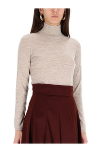 Max Mara women’s Meana beige soft heathered turtleneck sweater with long sleeves and cozy fabric