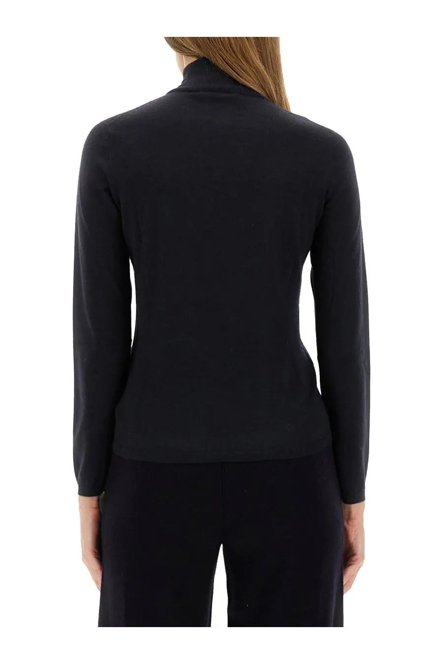 Max Mara women’s Meana blue turtleneck sweater with long sleeves smooth fitted silhouette in soft knit material