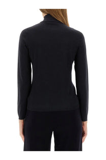 Max Mara women’s Meana blue turtleneck sweater with long sleeves smooth fitted silhouette in soft knit material