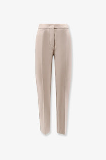 Beige high-waisted Max Mara women’s viscose blend pegno trousers with a sleek straight-leg cut and subtle front pleats
